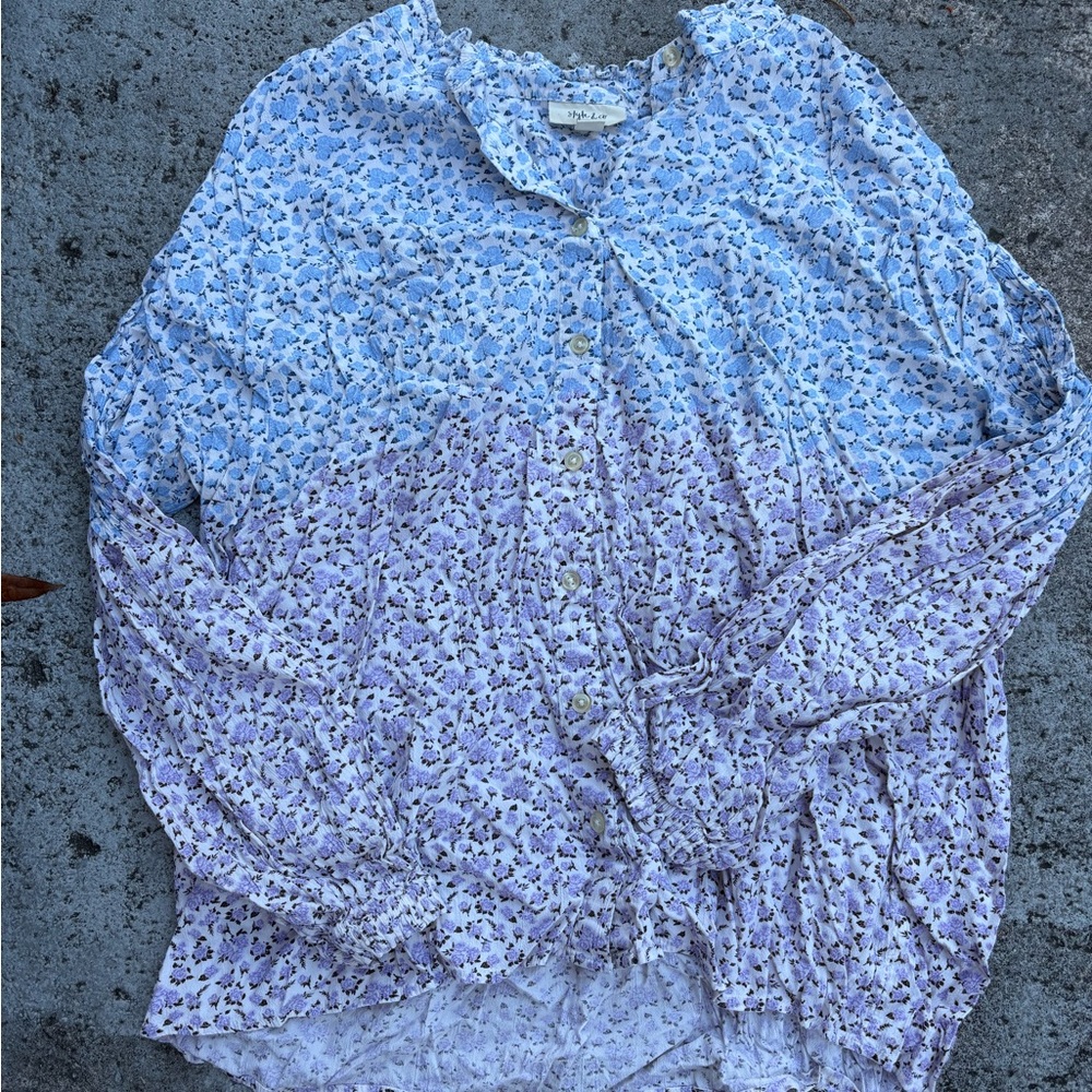 Style & Co. Blue and Purple Floral Button Down Shirt